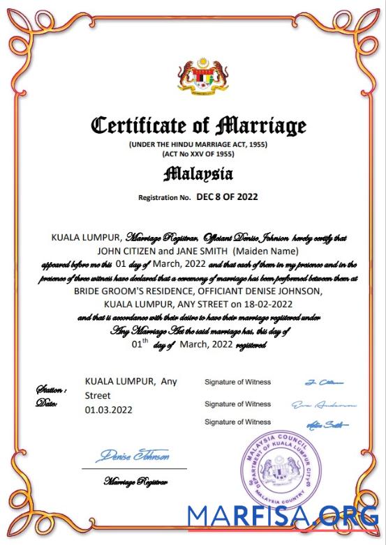 Blank Malaysia marriage certificate Word and PDF template